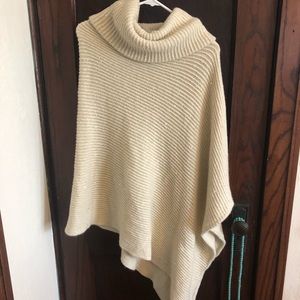 Anthropologie cream sequin sweater poncho cape